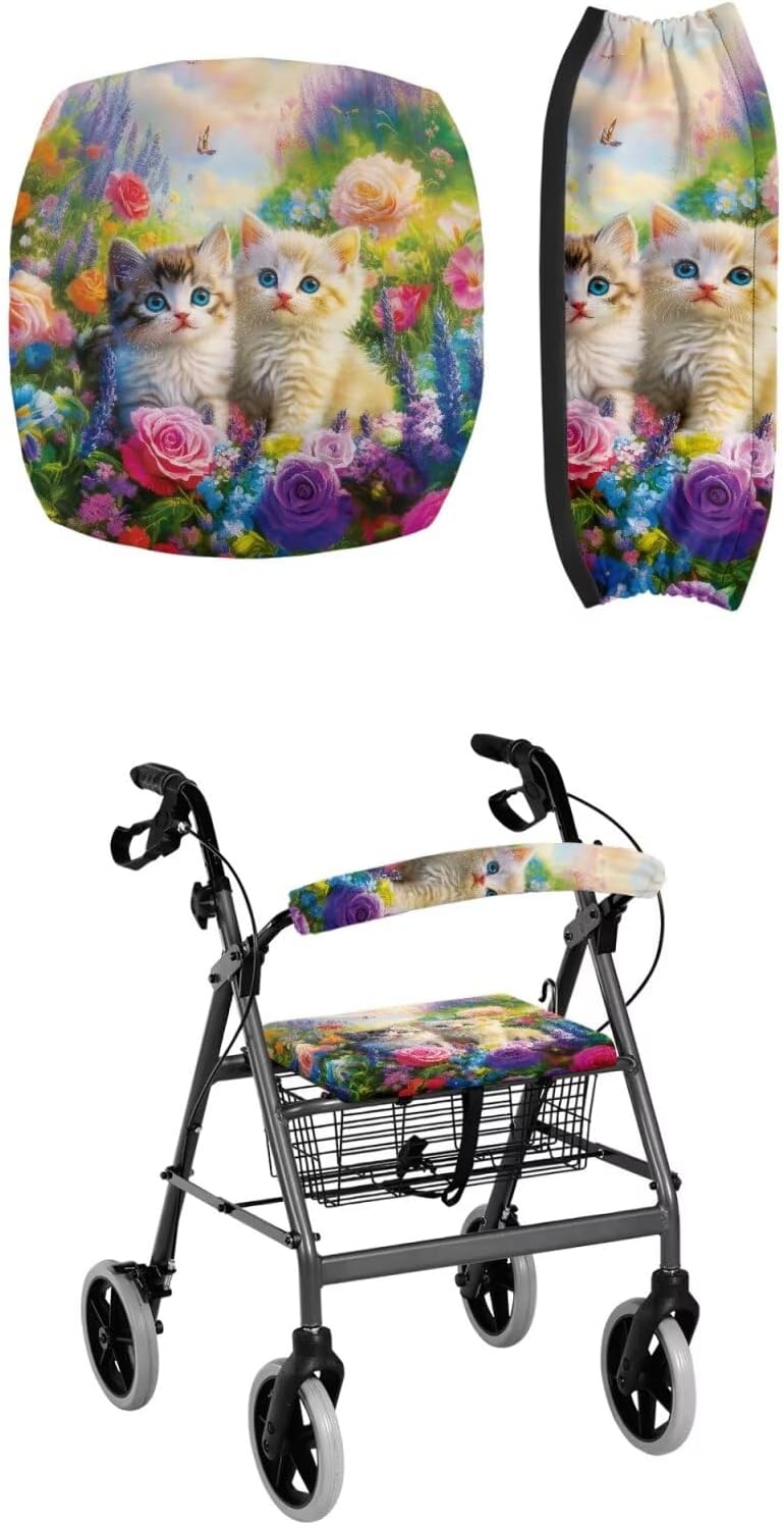 LedBack Walker Seat Cover Cute Cats Floral Rollator Seat & Backrest Cover Walker Dust Cover Stylish Walker Decorations - Image 1